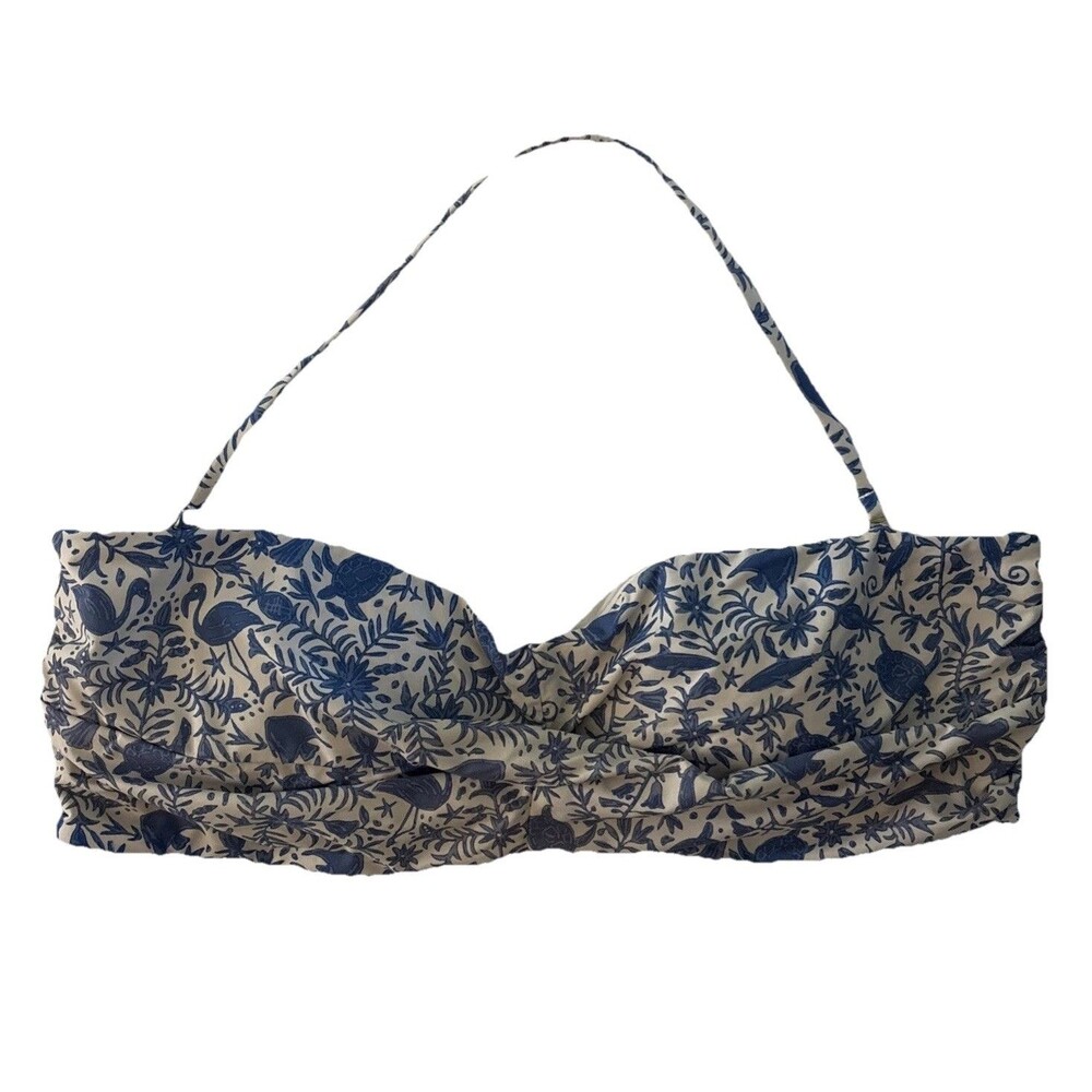 Vineyard Vines Blue White Marine Life Halter Gathered Swim Top Size XL  EUC